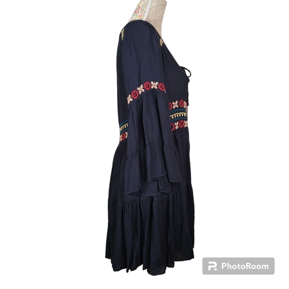American Eagle Outfitters Size Small Black Embroidered Waist Ruffled Mini Dress - Picture 7 of 12
